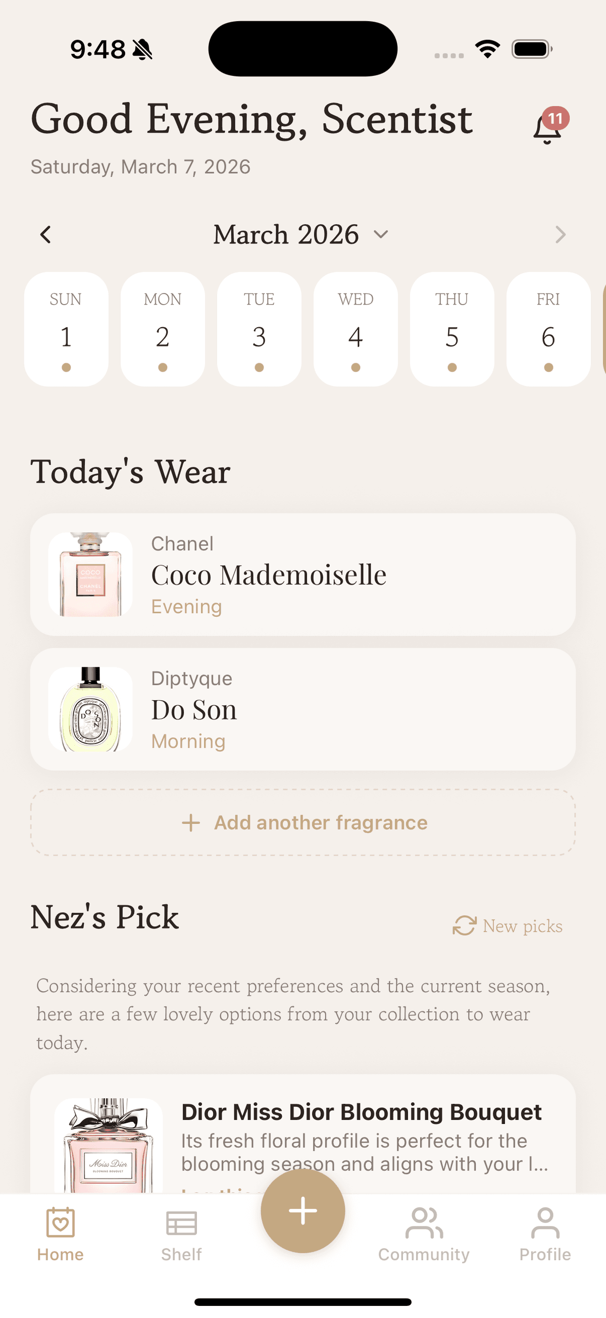 ScentShelf - Daily fragrance calendar and wear tracking
